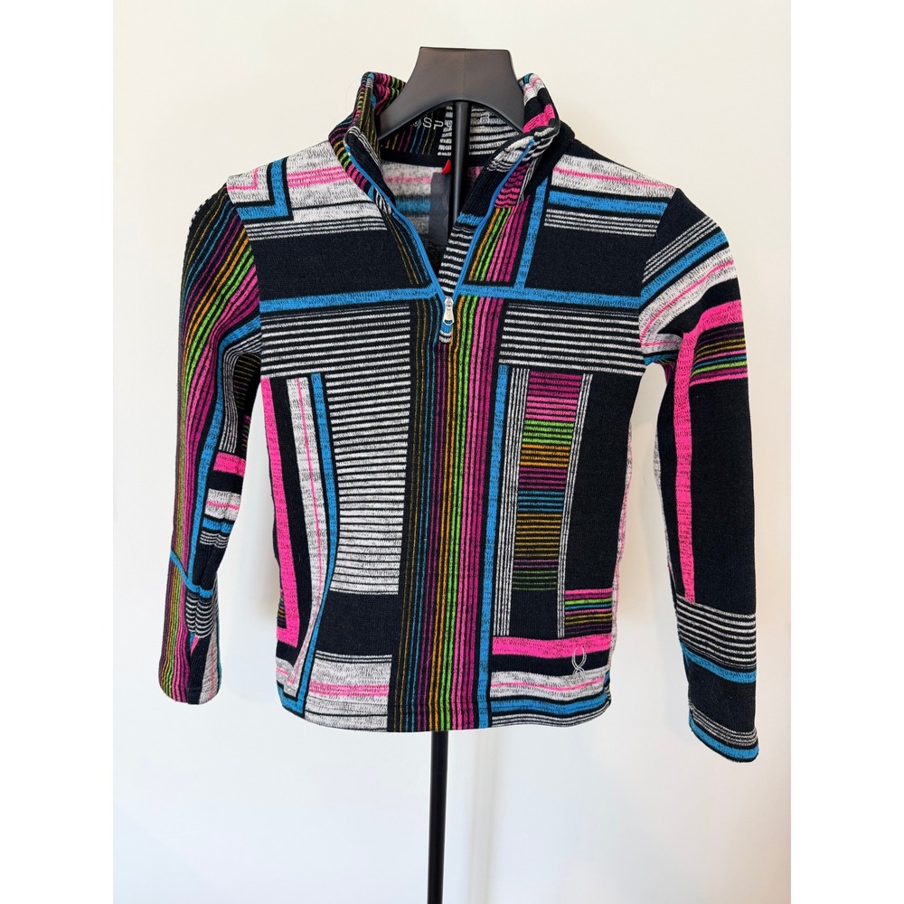 Spyder Girls M 10-12 Quarter Zip Fleece Pullover Sweater Multi Color Geometric